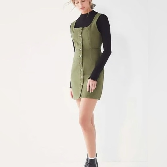 Urban Outfitters Denim Fitted Button Front Mini Dress in Army Green Size 4 - Picture 3 of 14